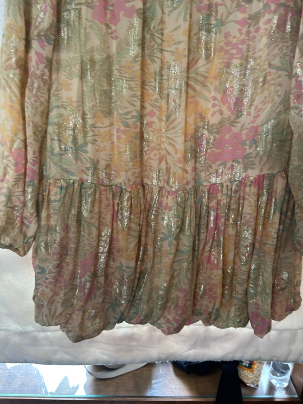 LOFT Metallic Floral Long-Sleeve Tiered Dress in Multi - Picture 5 of 10